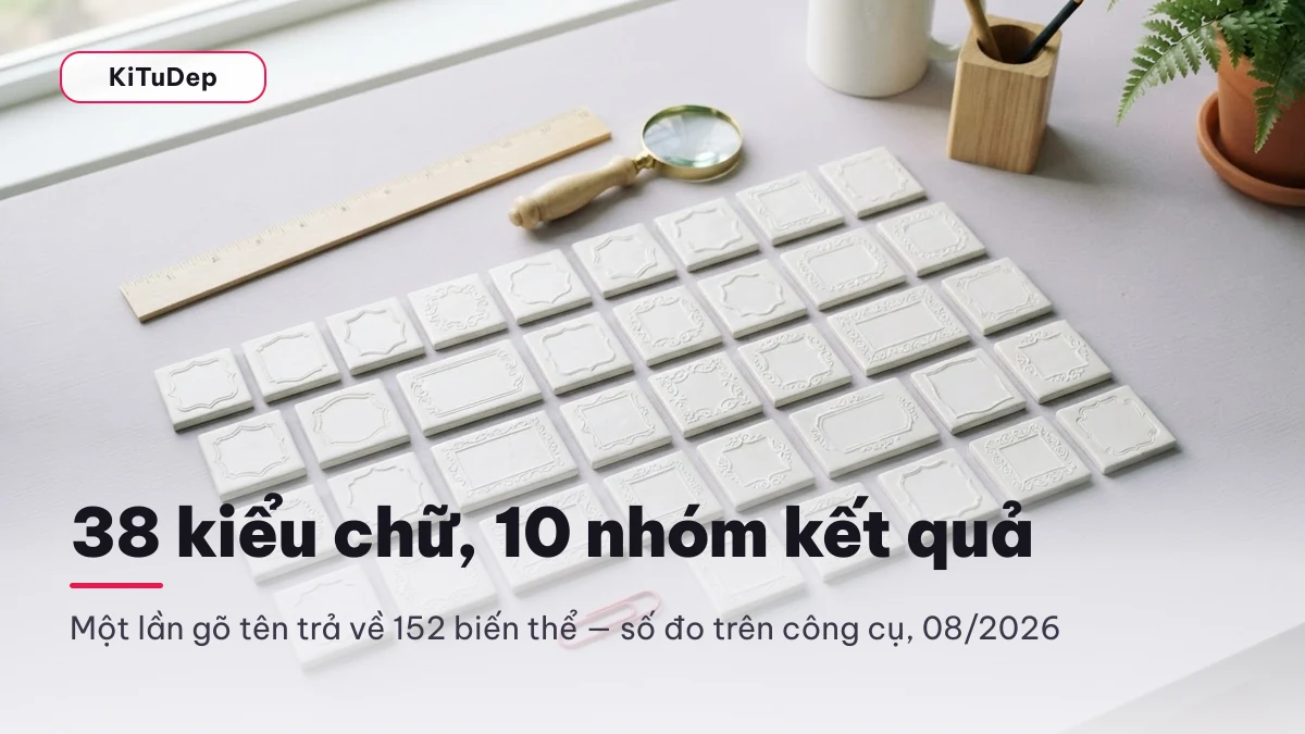 Khay mẫu 38 kiểu chữ trong công cụ tạo tên bằng kí tự đặc biệt KiTuDep