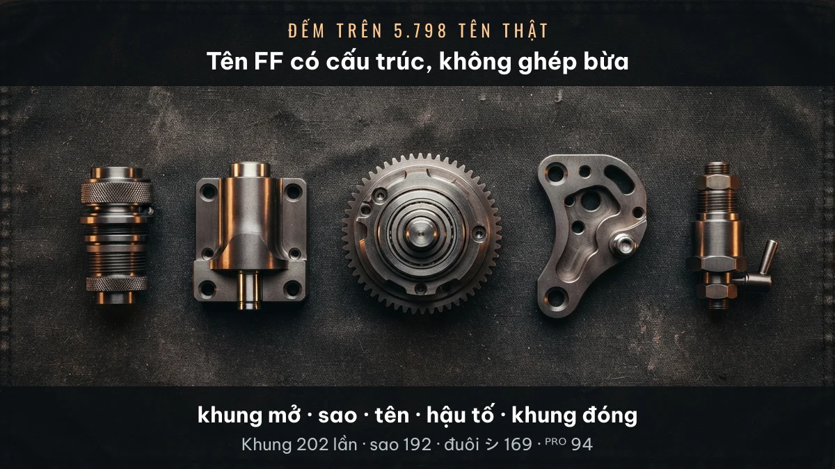 Giải phẫu một cái tên Free Fire Cấu trúc một cái tên Free Fire: khung, sao, tên, hậu tố