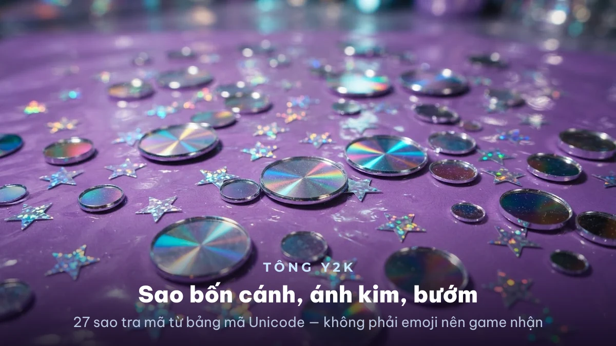 Kí tự y2k: sao bốn cánh, ánh kim, bướm