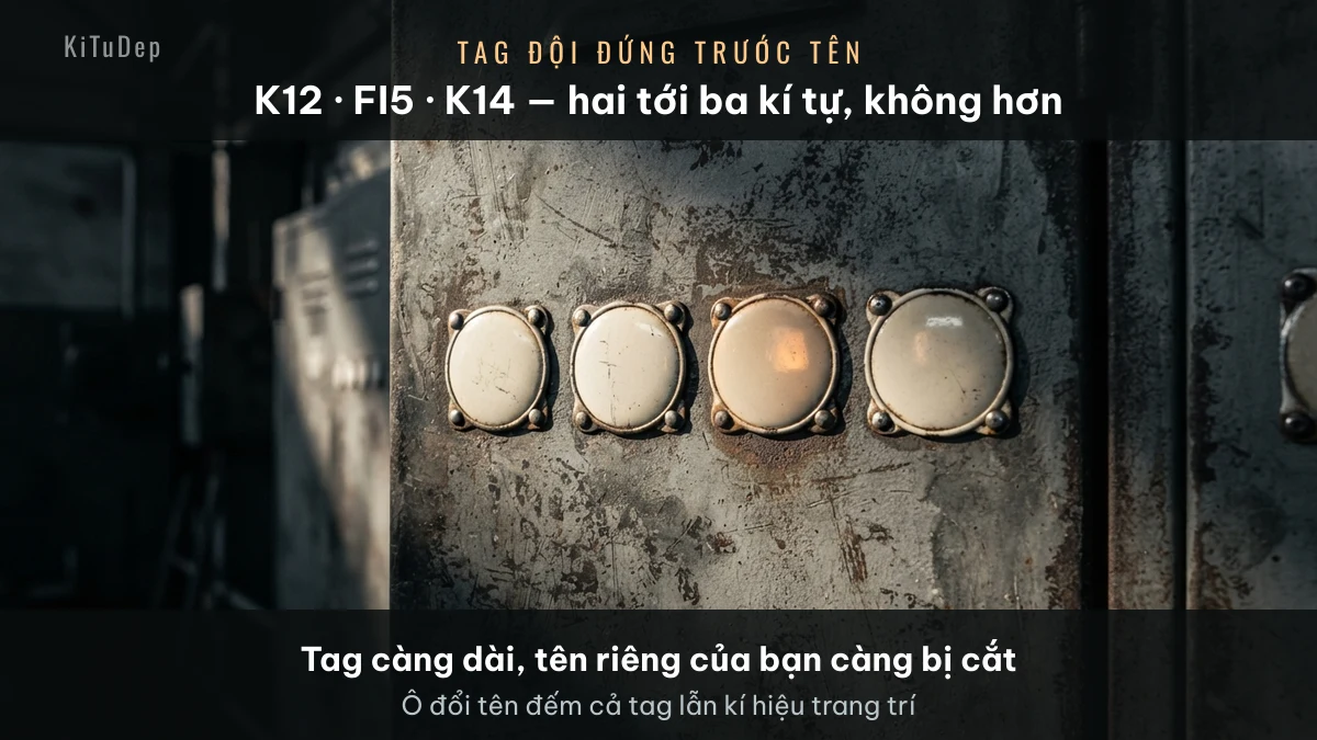 Tag đội K12, FI5, K14 đứng trước tên trong Free Fire