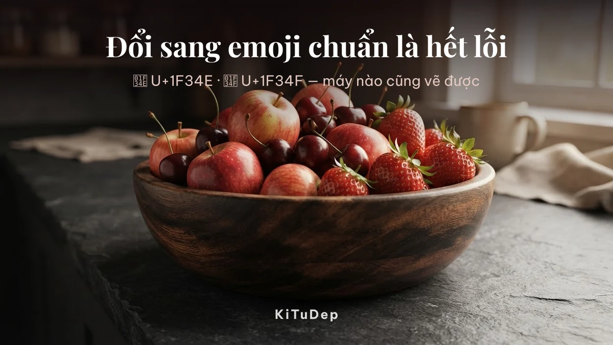 Thay kí tự quả táo Apple bằng emoji trái cây chuẩn Unicode