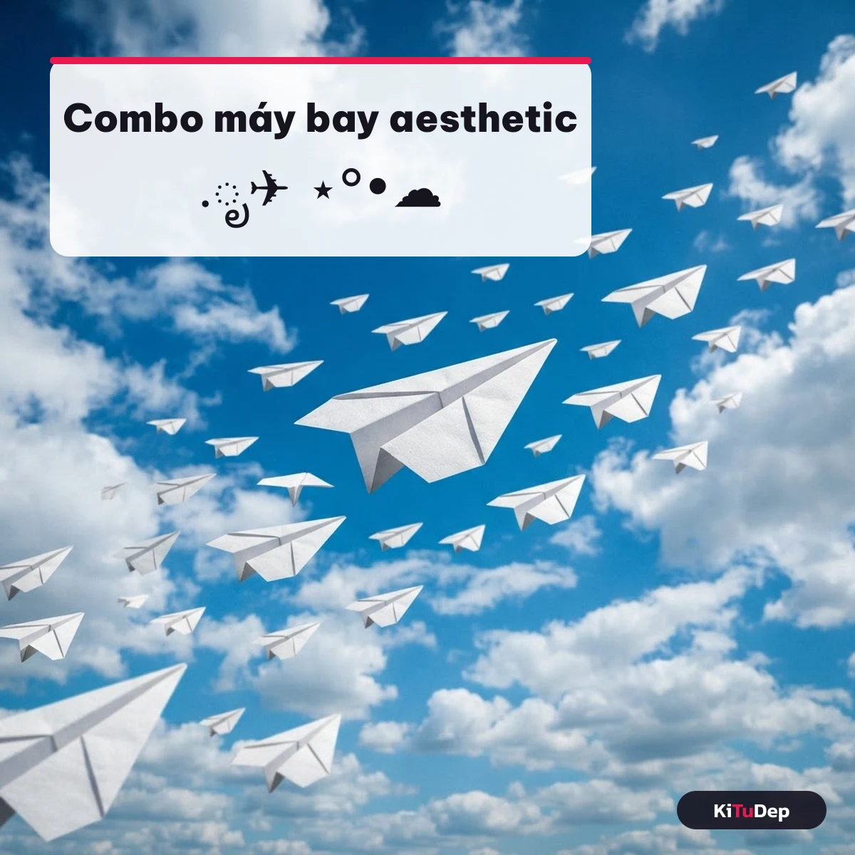 Combo kí tự máy bay aesthetic với mây và sao