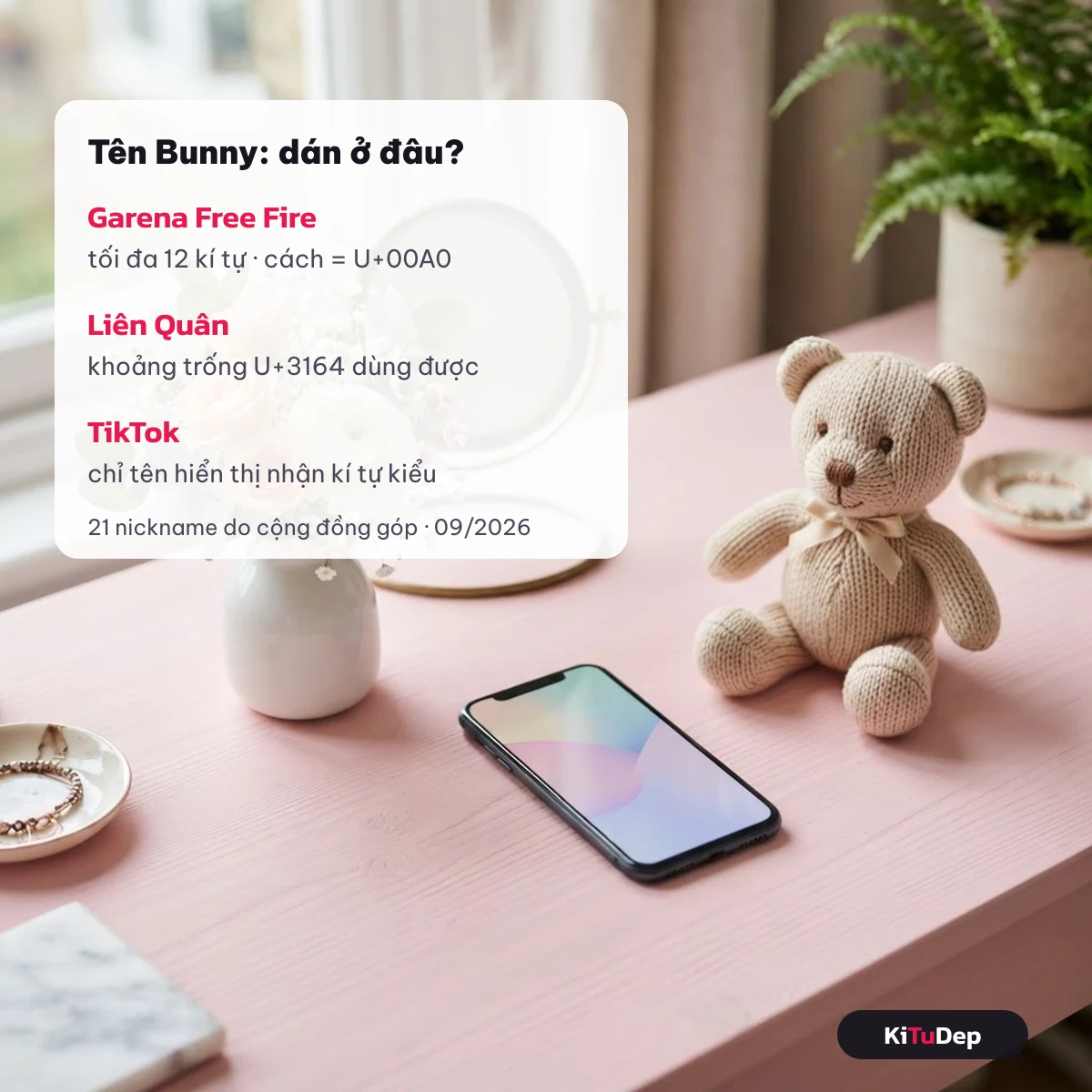Tên Bunny dán vào Garena Free Fire, Liên Quân và tên hiển thị TikTok