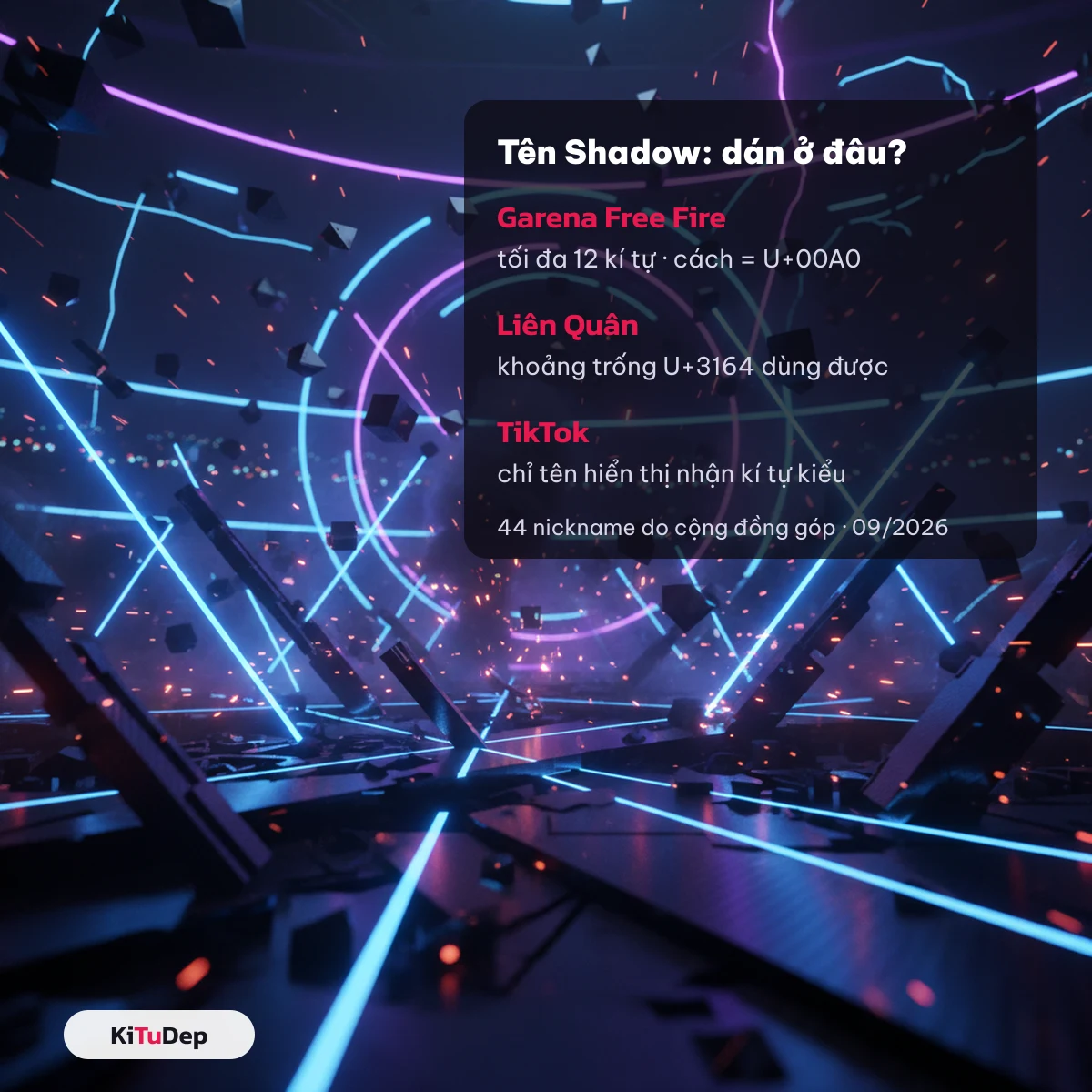 Tên Shadow dán vào Garena Free Fire, Liên Quân và tên hiển thị TikTok