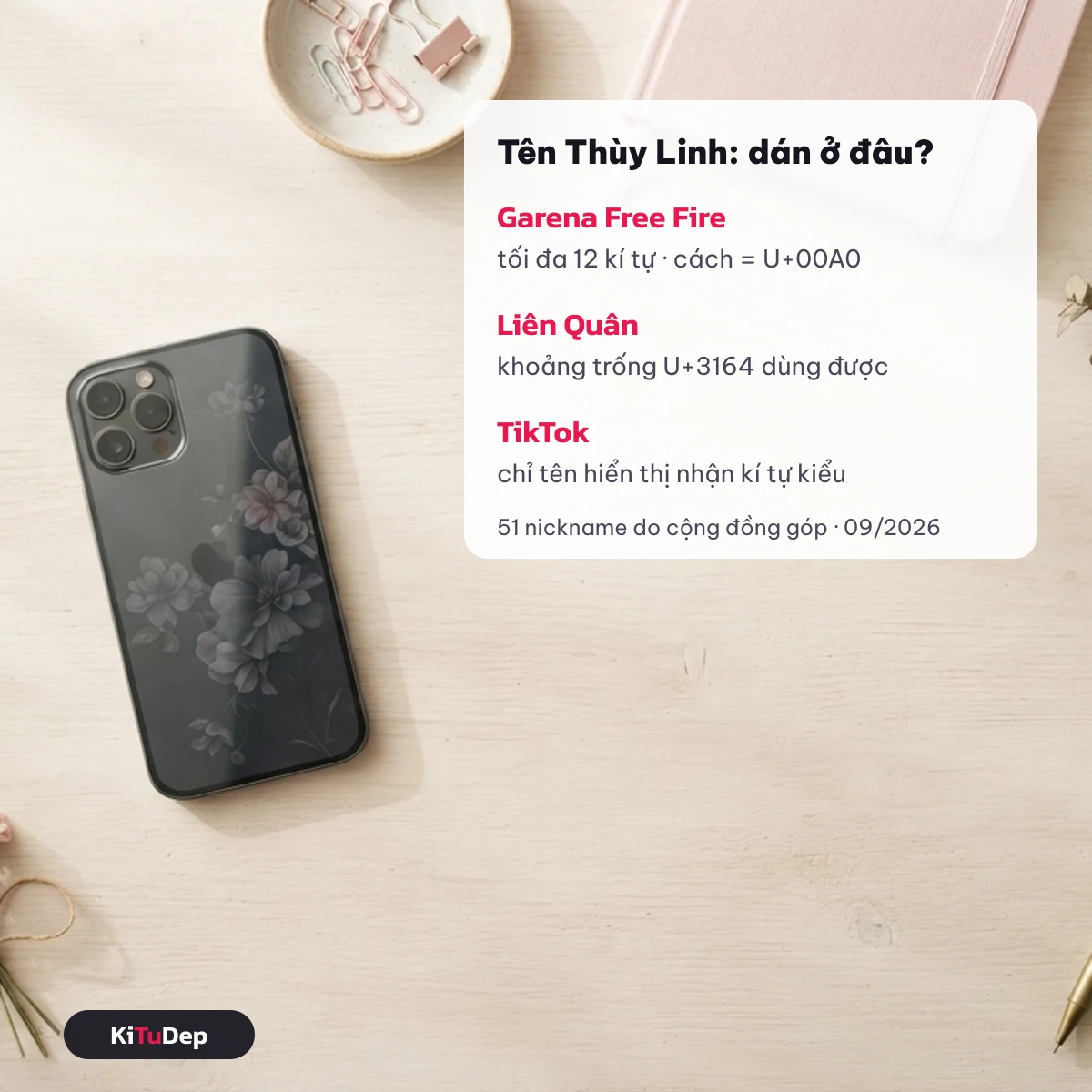 Tên Thùy Linh dán vào Garena Free Fire, Liên Quân và tên hiển thị TikTok